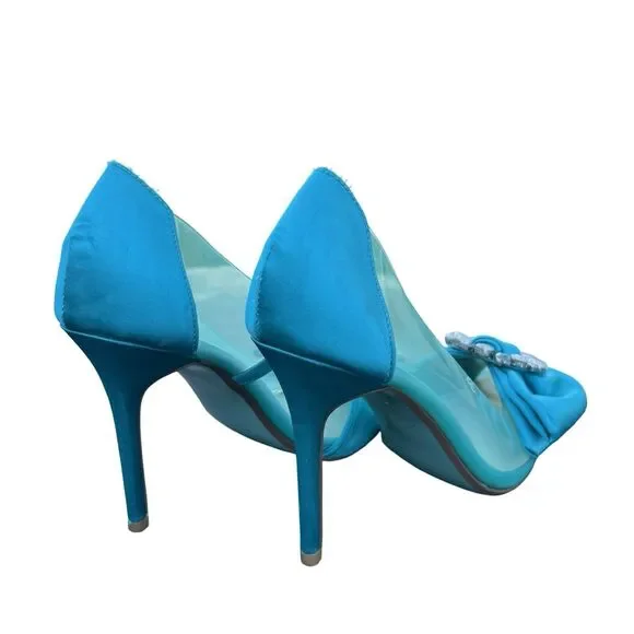Betsey Johnson Teal Blue Rhinestone Bow wedding pointed toe heel Maise Pump 9.5 - Picture 8 of 11